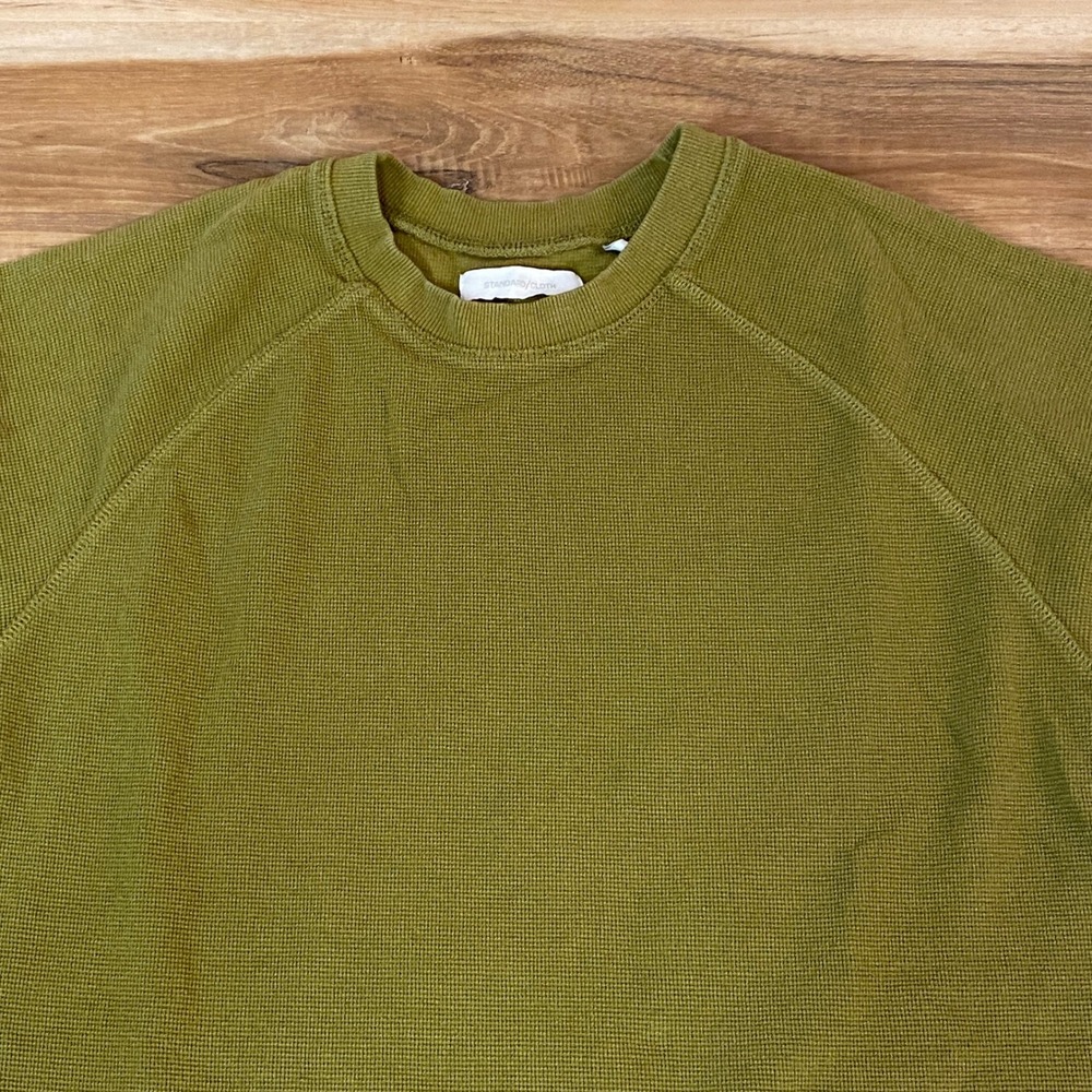 Standard Cloth Shirt Mens Medium Olive Green Waffle Knit Long Sleeve Crewneck